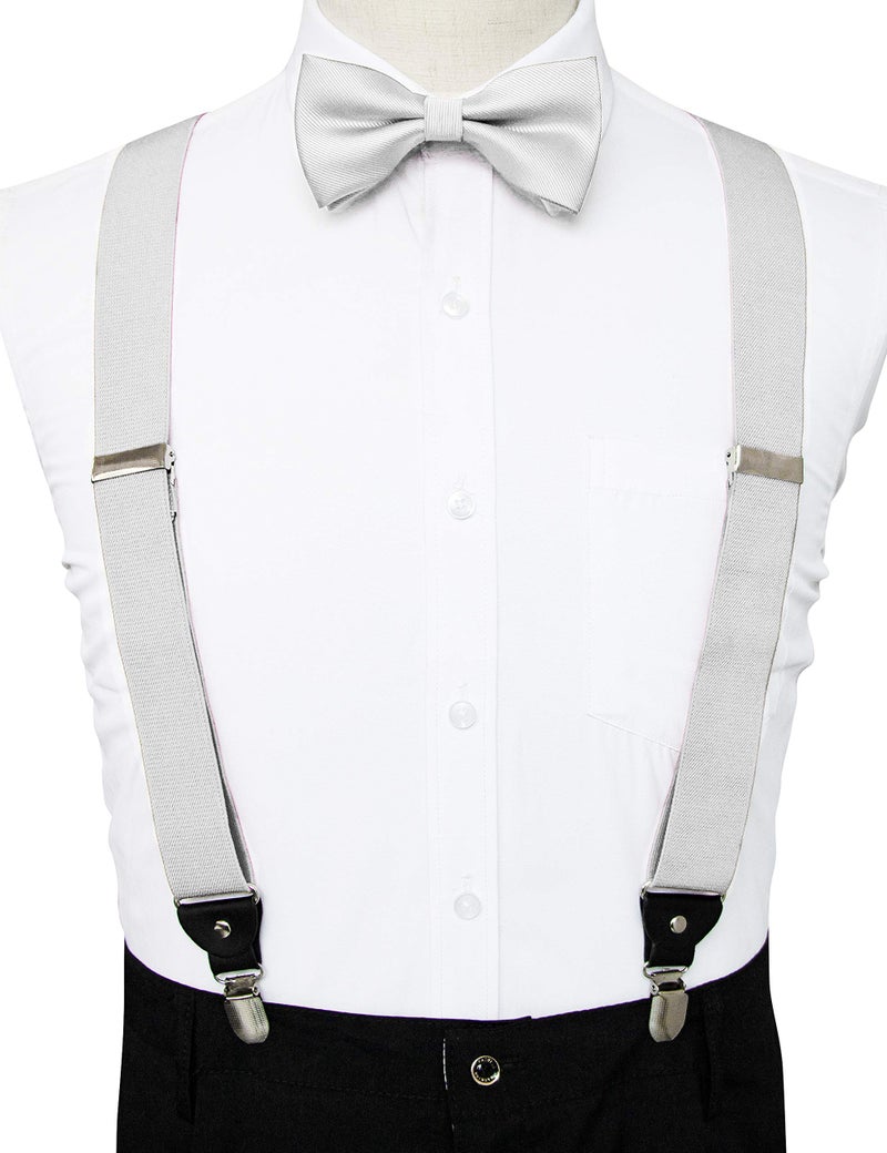 JEMYGINS White Suspender and Silk Bow Tie Sets for Men (white) - Image 4